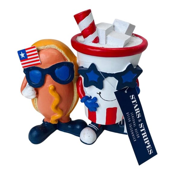 Stars & Stripes Patriotic Hot Dog & Soda Drinks 4th of July BBQ Picnic Decor - Picture 1 of 4